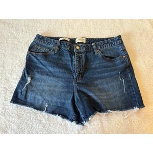 Universal Thread Vintage Midi Denim Shorts Dark Wash Frayed Hem Womens 14/32R
